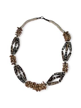 Handcrafted Cream & Brown Tribal-style Resin Beaded Necklace